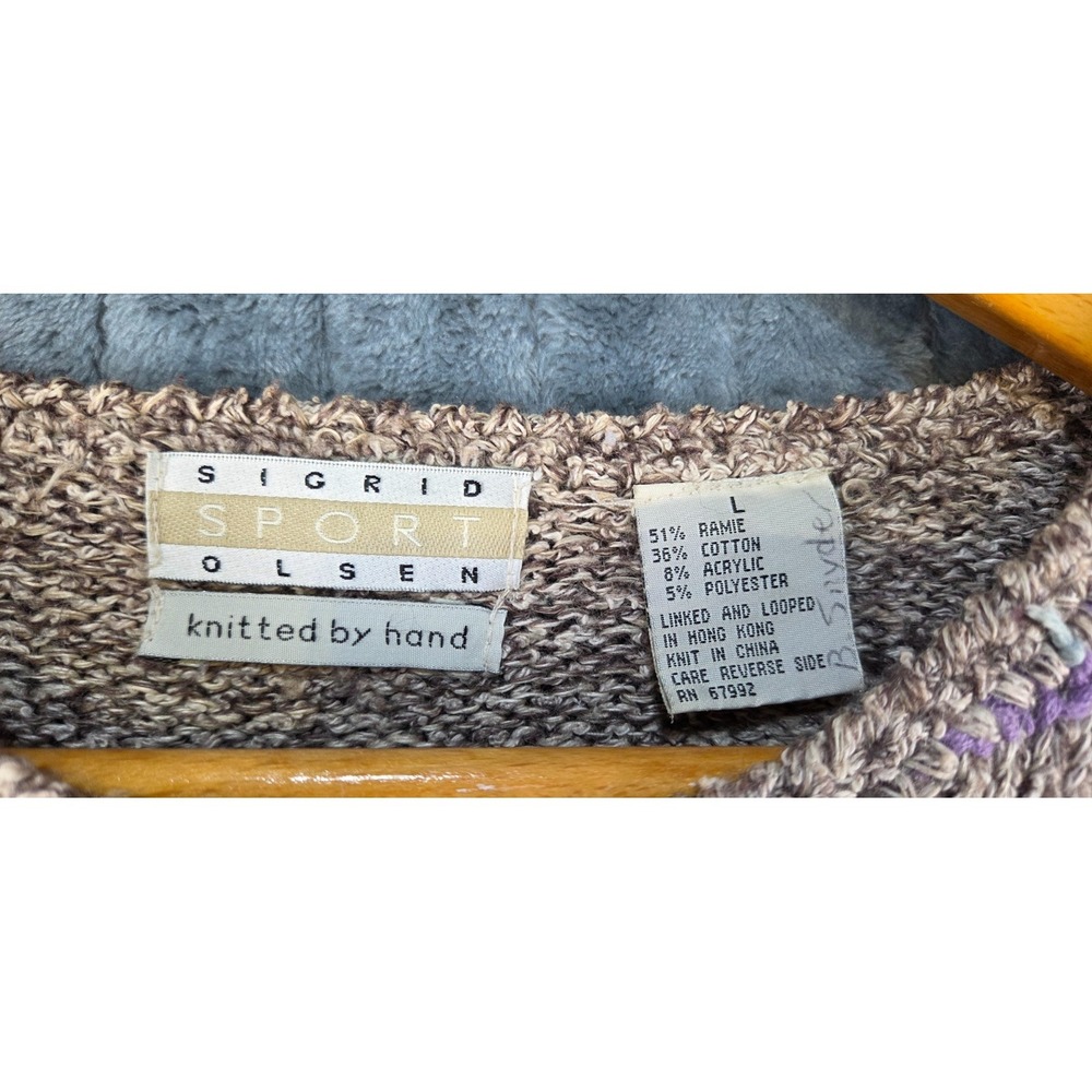 Vintage‎ Sigrid Olsen Sport Brown Purple Beige Hand Knitted Cardigan Sweater - Picture 2 of 5